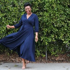 Navy blue wrap maxi dress